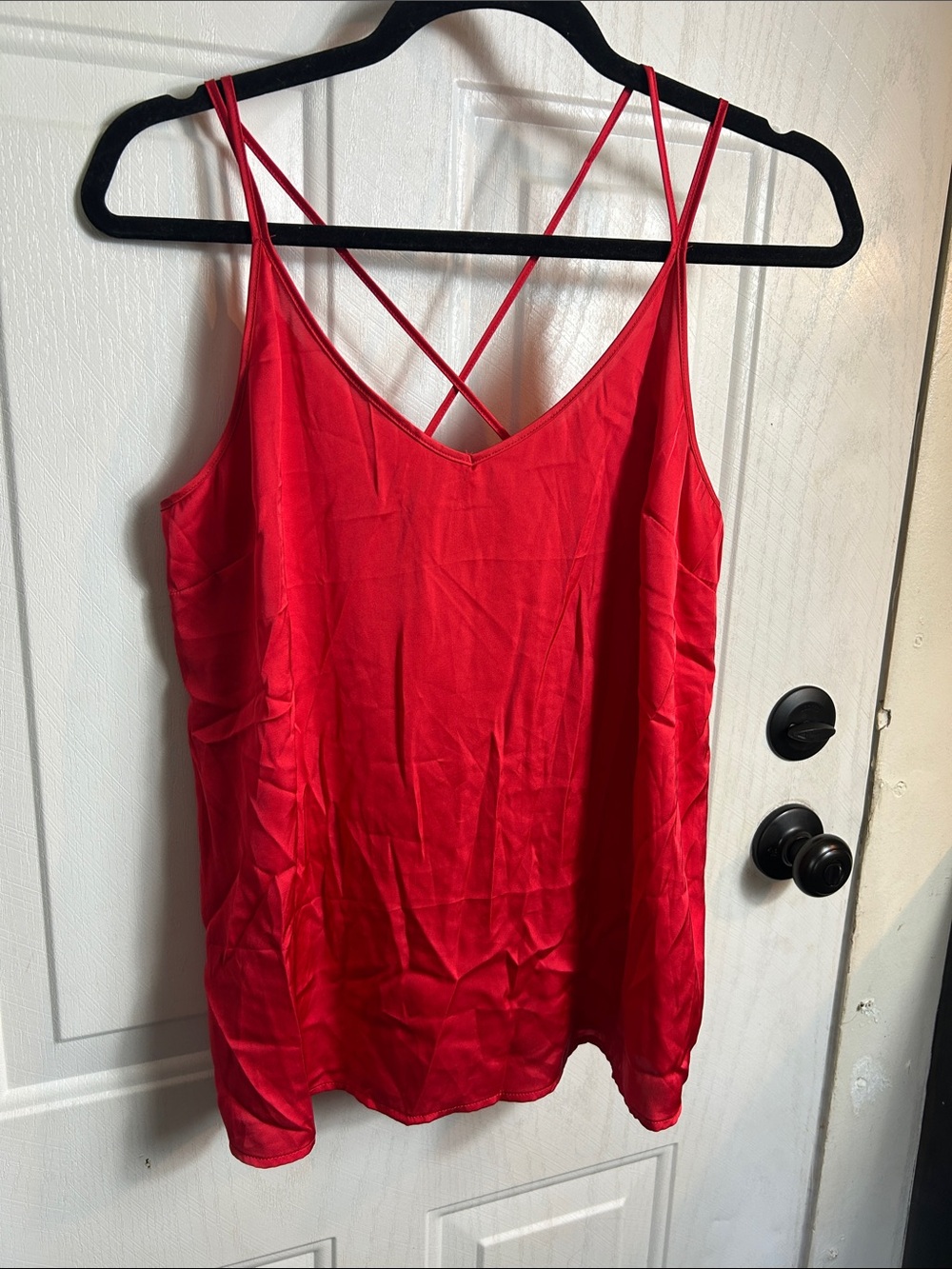 Women's Red Satin Crisscross Strap Cami